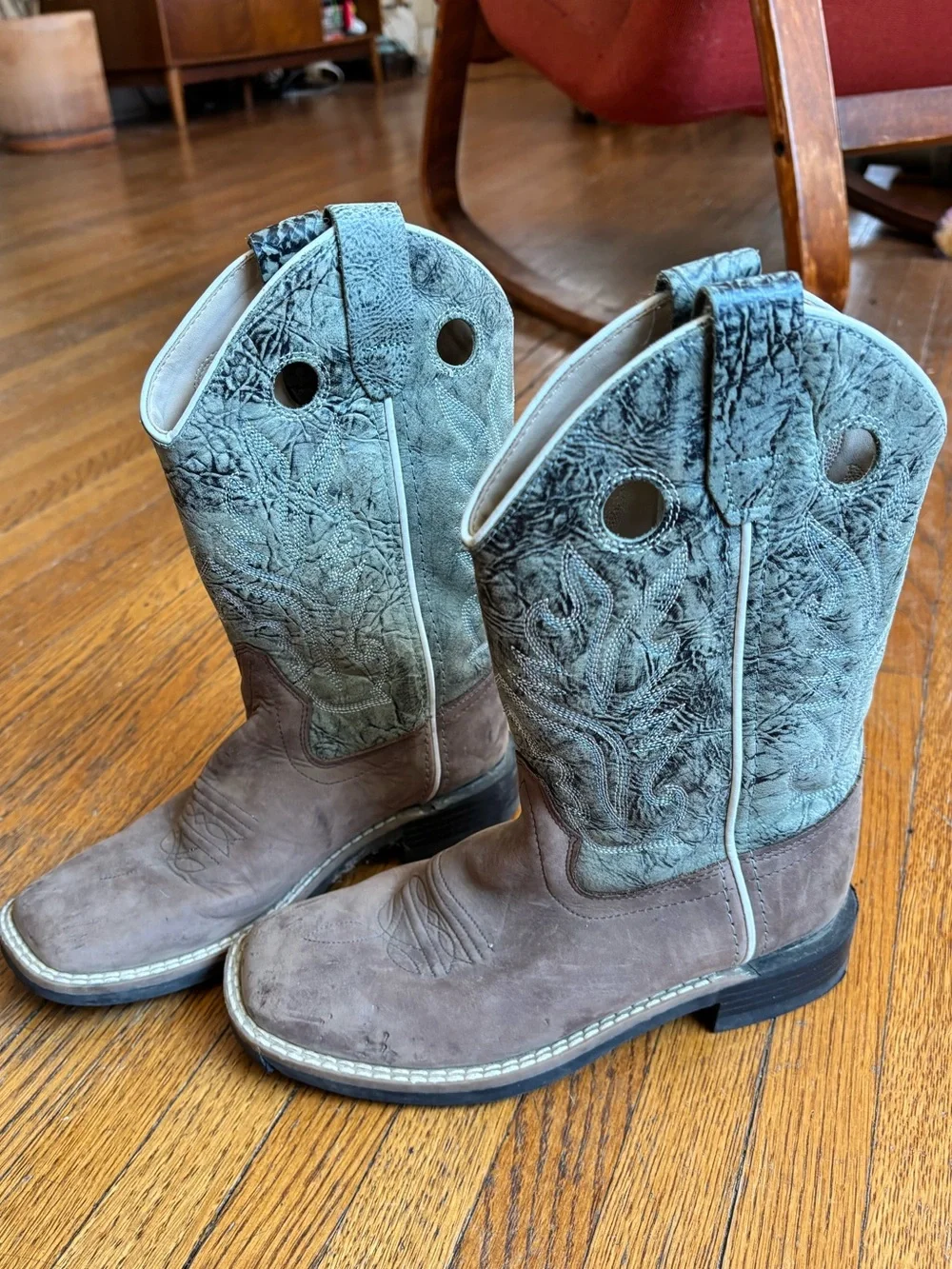 Old West Brown and Teal Kids Western Pull-On Boots